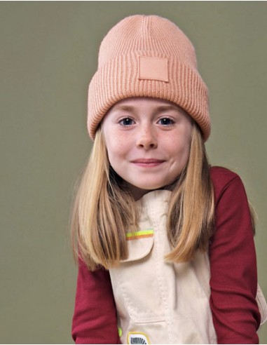 BEE-B336B-Kids Deep Cuffed Tonal Patch Beanie